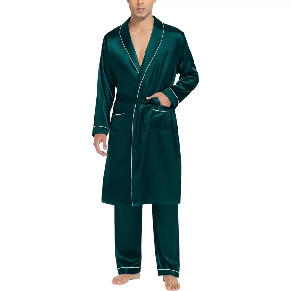 SWOMOG Mens Satin Robe Silky Kimono Bathrobe Set Lightweight Soft Loungewear NightwearDark Green