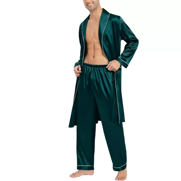 SWOMOG Mens Satin Robe Silky Kimono Bathrobe Set Lightweight Soft Loungewear NightwearDark Green