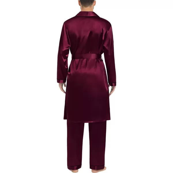 SWOMOG Mens Satin Robe Silky Kimono Bathrobe Set Lightweight Soft Loungewear NightwearDark Wine Red