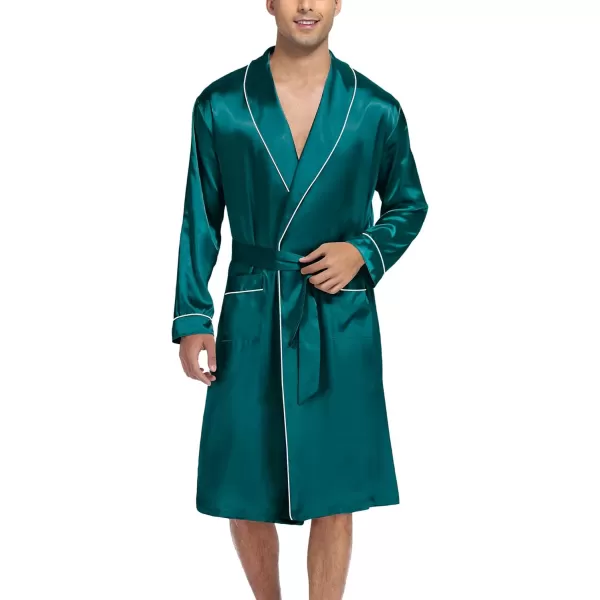 SWOMOG Mens Satin Robe Silky Kimono Bathrobe with Shorts Set Lightweight Soft Loungewear Nightwear0green