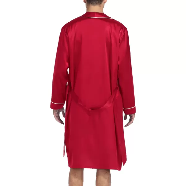 SWOMOG Mens Satin Robe Silky Kimono Bathrobe with Shorts Set Lightweight Soft Loungewear Nightwear0red