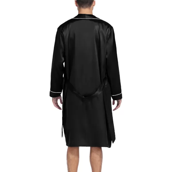 SWOMOG Mens Satin Robe Silky Kimono Bathrobe with Shorts Set Lightweight Soft Loungewear NightwearBlack