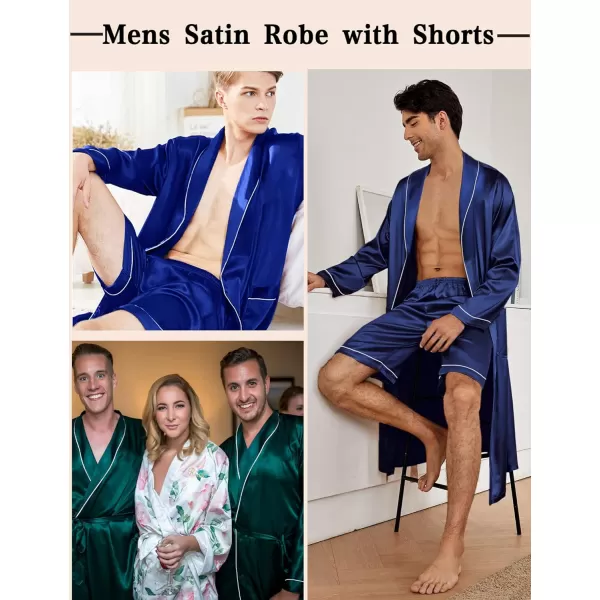 SWOMOG Mens Satin Robe Silky Kimono Bathrobe with Shorts Set Lightweight Soft Loungewear NightwearBlue