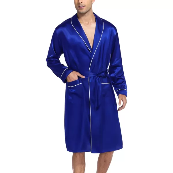 SWOMOG Mens Satin Robe Silky Kimono Bathrobe with Shorts Set Lightweight Soft Loungewear NightwearBlue