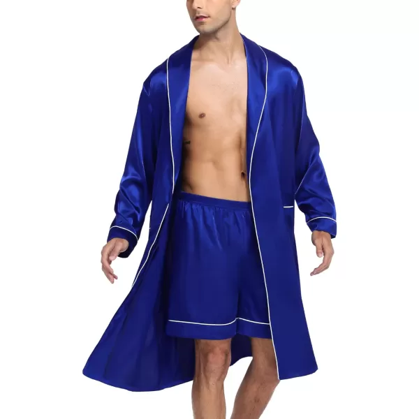 SWOMOG Mens Satin Robe Silky Kimono Bathrobe with Shorts Set Lightweight Soft Loungewear NightwearBlue