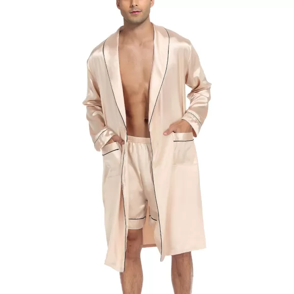 SWOMOG Mens Satin Robe Silky Kimono Bathrobe with Shorts Set Lightweight Soft Loungewear NightwearChampagne