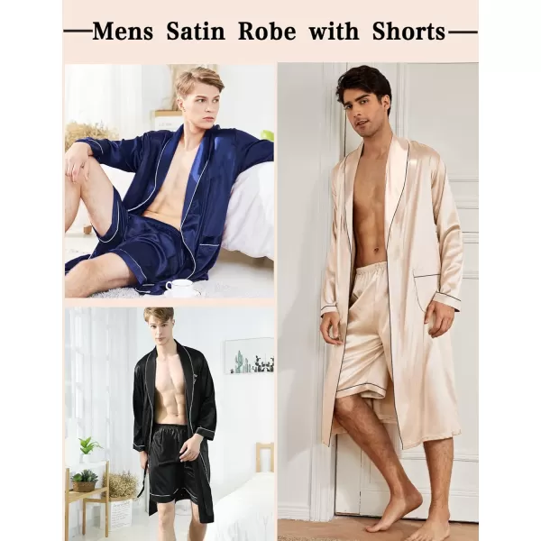 SWOMOG Mens Satin Robe Silky Kimono Bathrobe with Shorts Set Lightweight Soft Loungewear NightwearChampagne