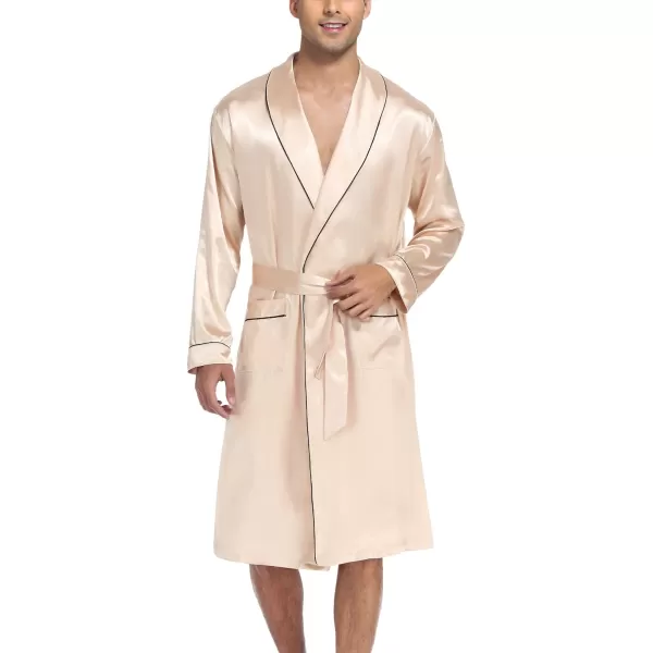 SWOMOG Mens Satin Robe Silky Kimono Bathrobe with Shorts Set Lightweight Soft Loungewear NightwearChampagne