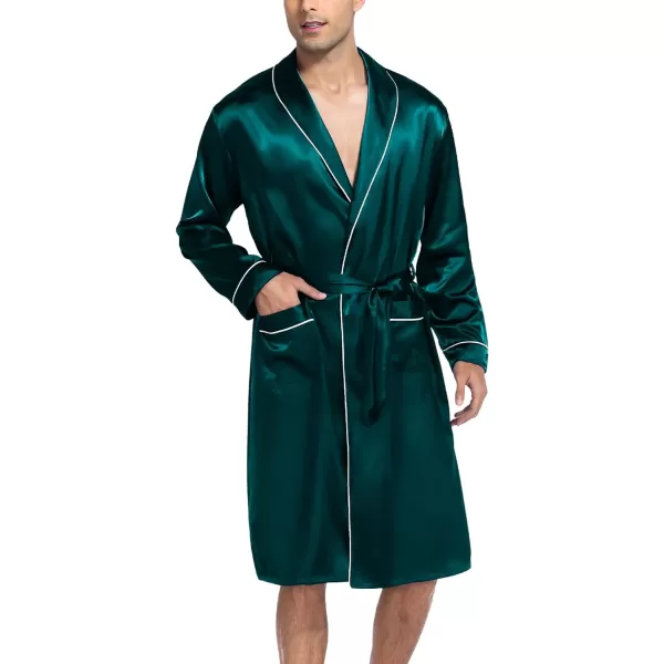 SWOMOG Mens Satin Robe Silky Kimono Bathrobe with Shorts Set Lightweight Soft Loungewear NightwearDark Green