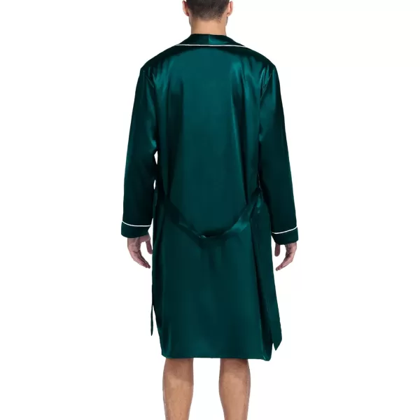 SWOMOG Mens Satin Robe Silky Kimono Bathrobe with Shorts Set Lightweight Soft Loungewear NightwearDark Green