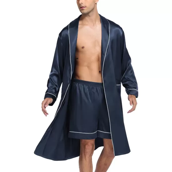 SWOMOG Mens Satin Robe Silky Kimono Bathrobe with Shorts Set Lightweight Soft Loungewear NightwearDark Grey