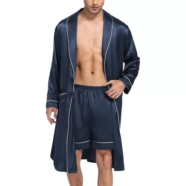 SWOMOG Mens Satin Robe Silky Kimono Bathrobe with Shorts Set Lightweight Soft Loungewear NightwearDark Grey