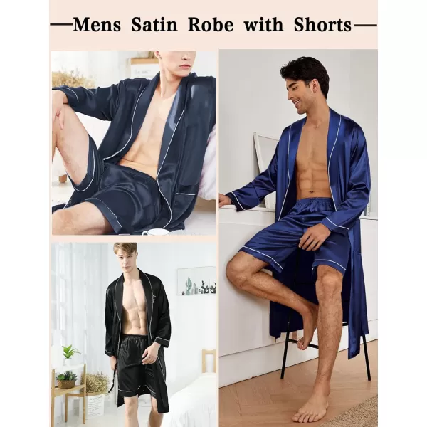 SWOMOG Mens Satin Robe Silky Kimono Bathrobe with Shorts Set Lightweight Soft Loungewear NightwearDark Grey