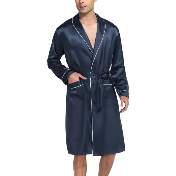 SWOMOG Mens Satin Robe Silky Kimono Bathrobe with Shorts Set Lightweight Soft Loungewear NightwearDark Grey