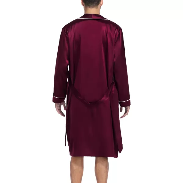 SWOMOG Mens Satin Robe Silky Kimono Bathrobe with Shorts Set Lightweight Soft Loungewear NightwearDark Wine Red