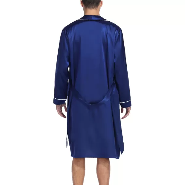 SWOMOG Mens Satin Robe Silky Kimono Bathrobe with Shorts Set Lightweight Soft Loungewear NightwearNavy Blue