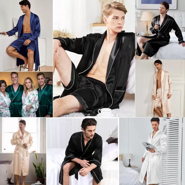 SWOMOG Mens Satin Robe Silky Kimono Bathrobe with Shorts Set Lightweight Soft Loungewear NightwearNavy Blue