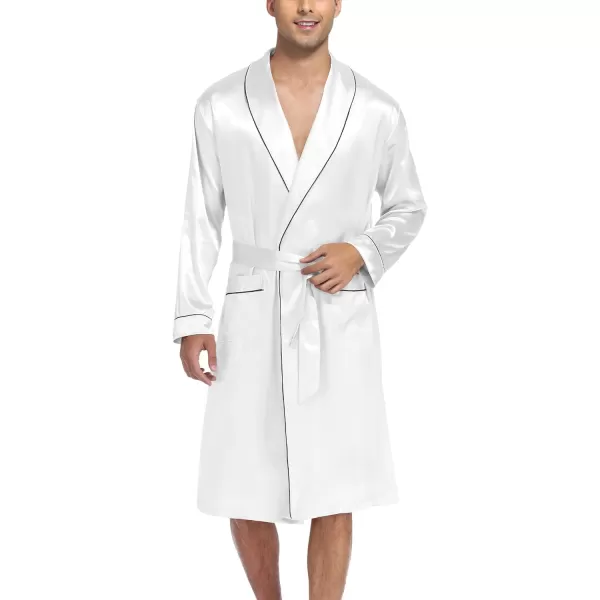 SWOMOG Mens Satin Robe Silky Kimono Bathrobe with Shorts Set Lightweight Soft Loungewear NightwearWhite