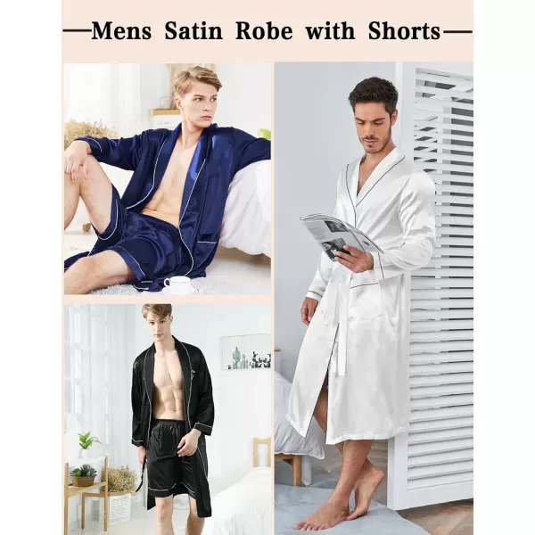 SWOMOG Mens Satin Robe Silky Kimono Bathrobe with Shorts Set Lightweight Soft Loungewear NightwearWhite