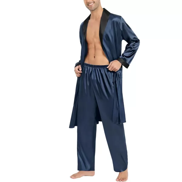 SWOMOG Mens Satin Robe with Pants Set Silky Kimono Bathrobe Lightweight Soft Sleepwear LoungewearDark Gray