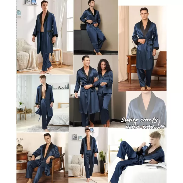 SWOMOG Mens Satin Robe with Pants Set Silky Kimono Bathrobe Lightweight Soft Sleepwear LoungewearDark Gray