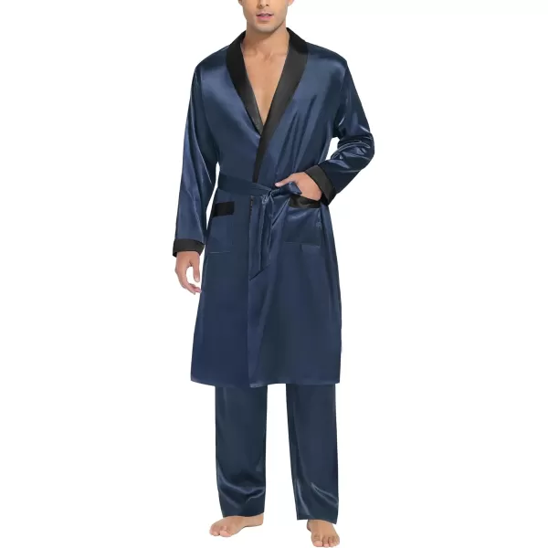 SWOMOG Mens Satin Robe with Pants Set Silky Kimono Bathrobe Lightweight Soft Sleepwear LoungewearDark Gray