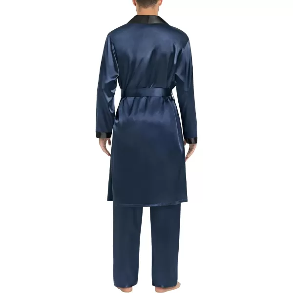 SWOMOG Mens Satin Robe with Pants Set Silky Kimono Bathrobe Lightweight Soft Sleepwear LoungewearDark Gray