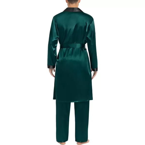 SWOMOG Mens Satin Robe with Pants Set Silky Kimono Bathrobe Lightweight Soft Sleepwear LoungewearDark Green