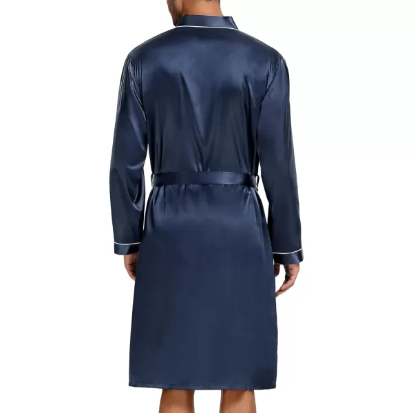 SWOMOG Mens Satin Robe with Shorts Set 2 PCS Kimono Bathrobe Long Sleeve Sleepwear Pjs Sets with PocketsDeep Grey