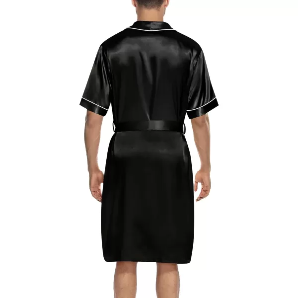 SWOMOG Mens Satin Robe with Shorts Set Silky Short Sleeve Kimono Bathrobe Lightweight Soft SleepwearBlack