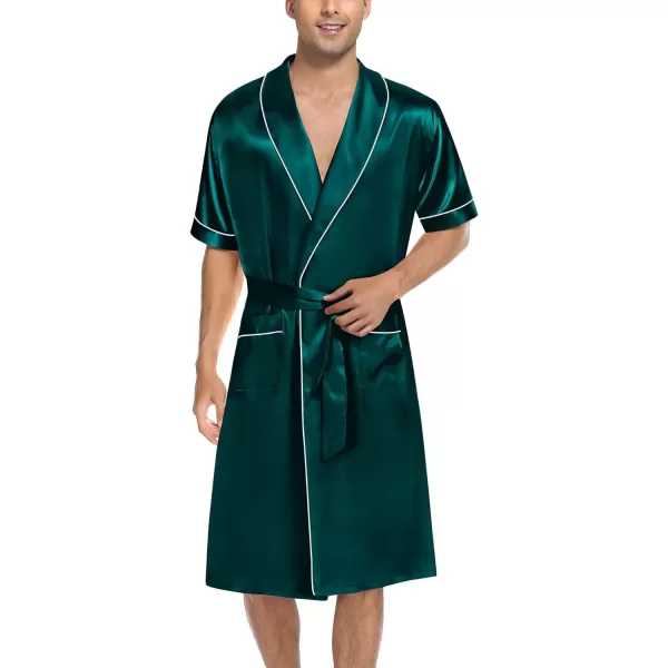 SWOMOG Mens Satin Robe with Shorts Set Silky Short Sleeve Kimono Bathrobe Lightweight Soft SleepwearDark Green