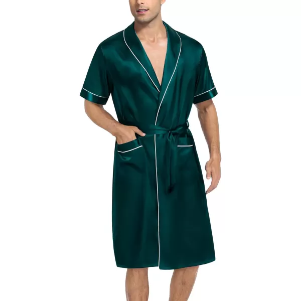 SWOMOG Mens Satin Robe with Shorts Set Silky Short Sleeve Kimono Bathrobe Lightweight Soft SleepwearDark Green