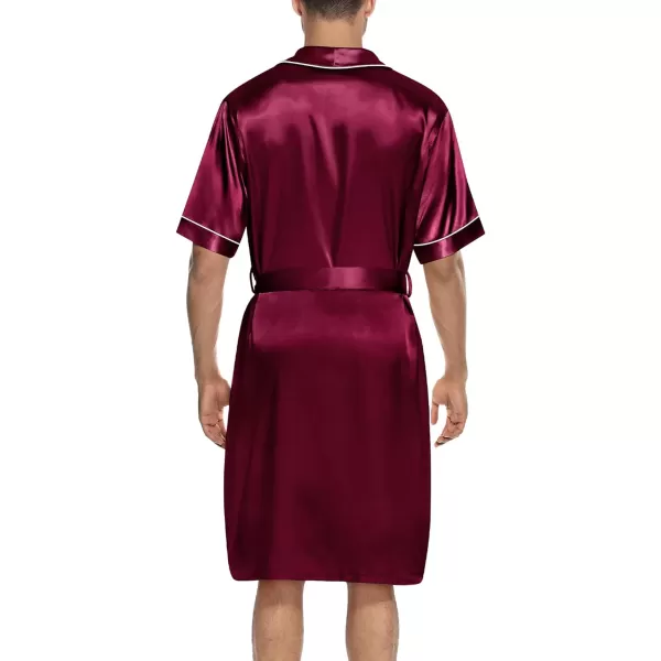 SWOMOG Mens Satin Robe with Shorts Set Silky Short Sleeve Kimono Bathrobe Lightweight Soft SleepwearDark Wine Red