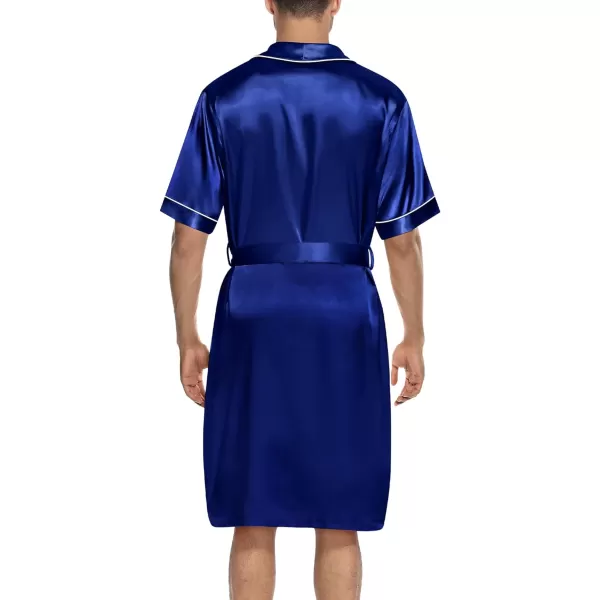SWOMOG Mens Satin Robe with Shorts Set Silky Short Sleeve Kimono Bathrobe Lightweight Soft SleepwearNavy Blue