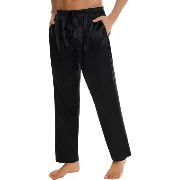 SWOMOG Mens Satin Silk Pajama Pant Long Pj Bottoms Soft Lounge Sleep Pants with PocketsA Black