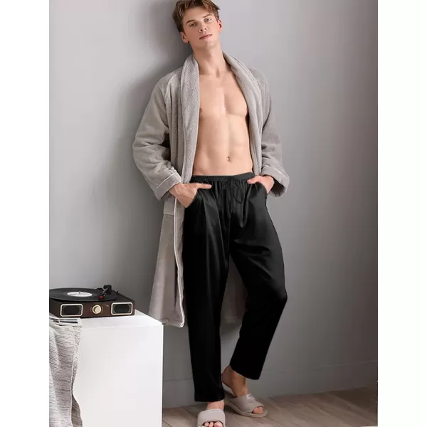 SWOMOG Mens Satin Silk Pajama Pant Long Pj Bottoms Soft Lounge Sleep Pants with PocketsA Black