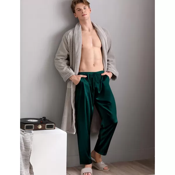 SWOMOG Mens Satin Silk Pajama Pant Long Pj Bottoms Soft Lounge Sleep Pants with PocketsA Deep Green