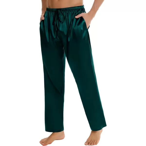 SWOMOG Mens Satin Silk Pajama Pant Long Pj Bottoms Soft Lounge Sleep Pants with PocketsA Deep Green