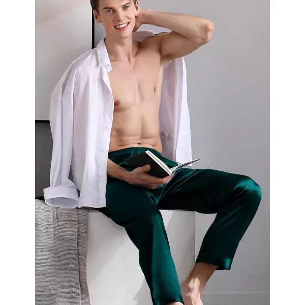 SWOMOG Mens Satin Silk Pajama Pant Long Pj Bottoms Soft Lounge Sleep Pants with PocketsA Deep Green