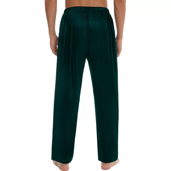 SWOMOG Mens Satin Silk Pajama Pant Long Pj Bottoms Soft Lounge Sleep Pants with PocketsA Deep Green