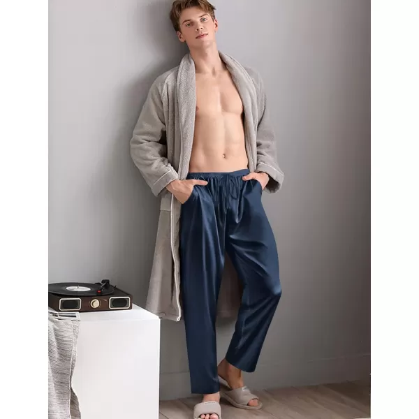 SWOMOG Mens Satin Silk Pajama Pant Long Pj Bottoms Soft Lounge Sleep Pants with PocketsA Deep Grey