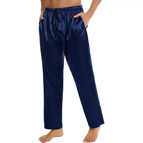 SWOMOG Mens Satin Silk Pajama Pant Long Pj Bottoms Soft Lounge Sleep Pants with PocketsA Deep Navy Blue