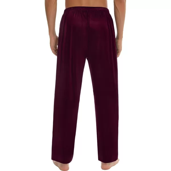 SWOMOG Mens Satin Silk Pajama Pant Long Pj Bottoms Soft Lounge Sleep Pants with PocketsA Deep Wine Red