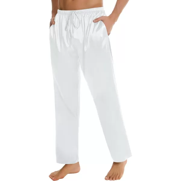 SWOMOG Mens Satin Silk Pajama Pant Long Pj Bottoms Soft Lounge Sleep Pants with PocketsA White