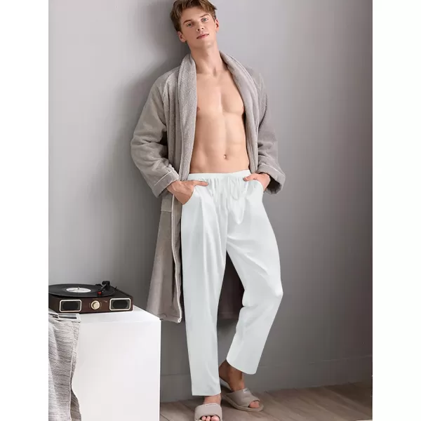 SWOMOG Mens Satin Silk Pajama Pant Long Pj Bottoms Soft Lounge Sleep Pants with PocketsA White