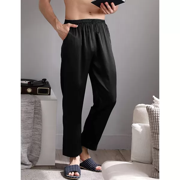 SWOMOG Mens Satin Silk Pajama Pant Long Pj Bottoms Soft Lounge Sleep Pants with PocketsB BlackChampagne