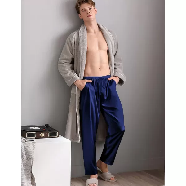 SWOMOG Mens Satin Silk Pajama Pant Long Pj Bottoms Soft Lounge Sleep Pants with PocketsB BlackNavy Blue