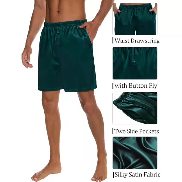 SWOMOG Mens Satin Silk Pajama Pant Long Pj Bottoms Soft Lounge Sleep Pants with PocketsC Deep Green With Button Fly