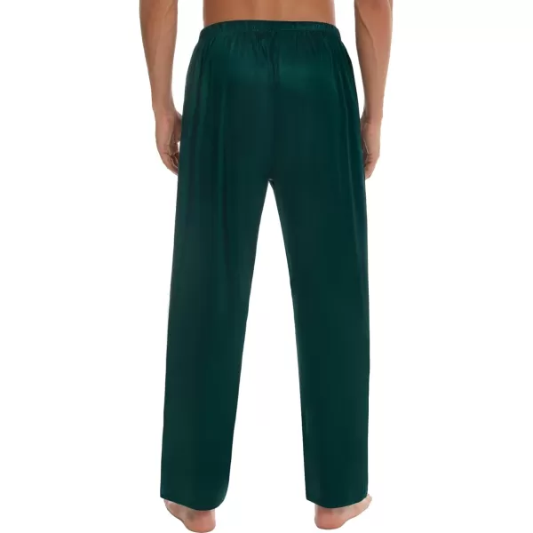 SWOMOG Mens Satin Silk Pajama Pant Long Pj Bottoms Soft Lounge Sleep Pants with PocketsC Deep Green With Button Fly