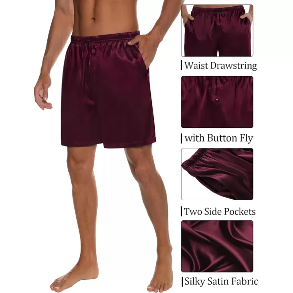 SWOMOG Mens Satin Silk Pajama Pant Long Pj Bottoms Soft Lounge Sleep Pants with PocketsC Deep Wine Red With Button Fly